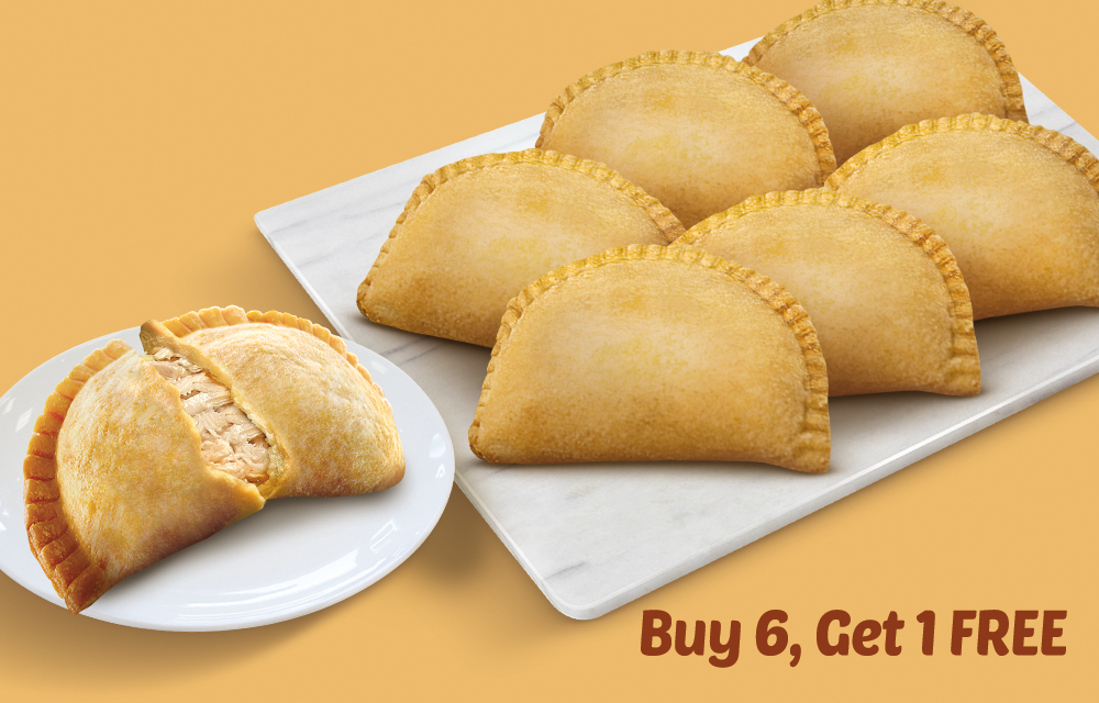Plate of 6 empanadas and a separate chicken empanada