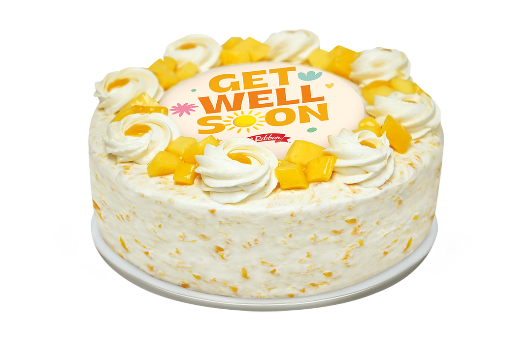 Cake with 'Get Well Soon' text and Radalesco branding on a white background